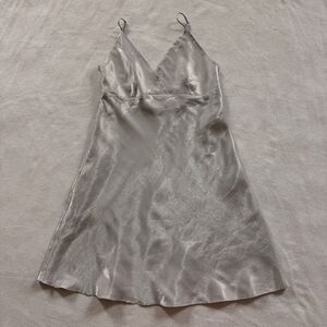 Y2K Private Luxuries Silver Satin Slip Dress with Spaghetti Straps 90’s